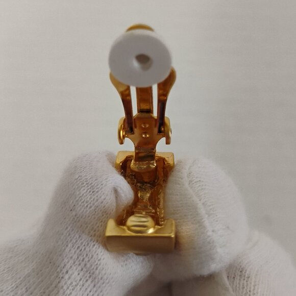 Gently Worn Gold Tone Clip-On Earrings with Rhinestone Accents – Small Size - Picture 7 of 13